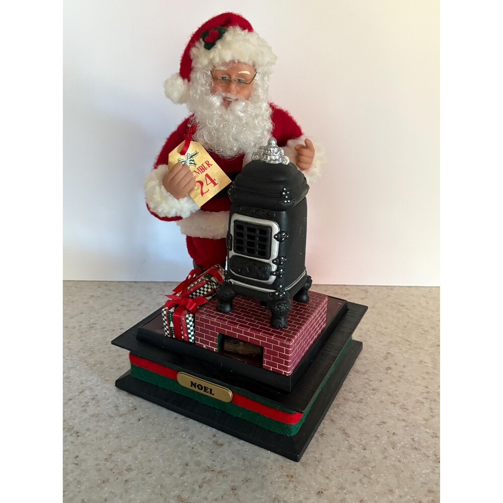 Vintage Trim A Home ‘Musical Scene’ Santa With Potbelly Stove Plays Christmas Ca